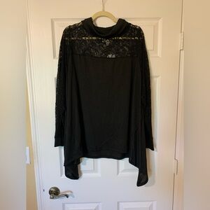 Soulmates Black Lace Long Sleeve‎ Asymmetric Blouse Size 3X Chic Romantic